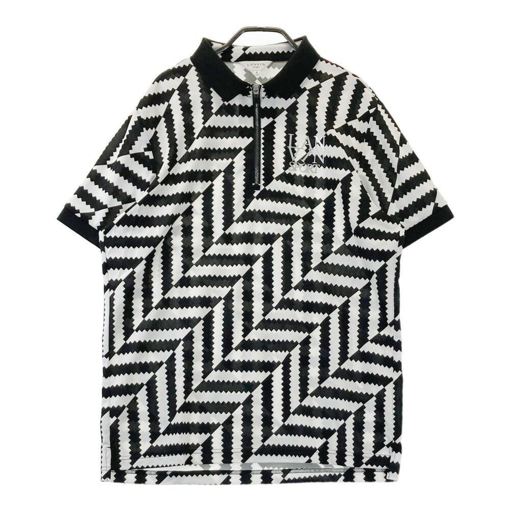 LANVIN SPORT ランバン スポール ハーフジップ 半袖ポロシャツ 総柄 ブラック系 42 【中古】ゴルフウェア メンズ