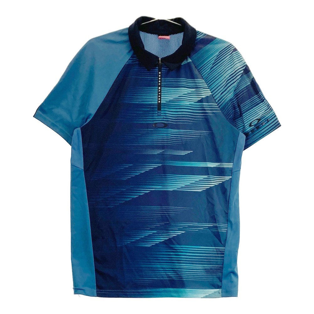 OAKLEY オークリー 異素材切替 ハーフジップ半袖ポロシャツ 総柄 ネイビー系 M 【中古】ゴルフウェア メンズ