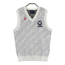 PEARLY GATES パーリーゲイツ Vネック ニットベスト ボーダー 総柄 ホワイト系 4 【中古】ゴルフウェア メンズ