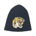 GUCCI グッチ ニット帽 タイガー ワッペン ブラック系 M 58(22cm) 【中古】メンズ