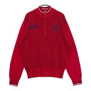FILA GOLF フィラゴルフ ハーフジップ ニッセータート 千鳥柄 レッド系 L 【中古】ゴルフウェア メンズ