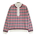 AND PER SE アンパスィ ウール混 ハーフジップ ニットセーター ロゴ×ボーダー柄 ホワイト系 L 【中古】ゴルフウェア メンズ