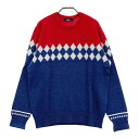 MUNSING WEAR マンシングウェア 長袖ニットセーター 刺繍 総柄 ブルー系 L 【中古】ゴルフウェア メンズ