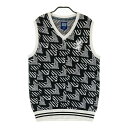 ADMIRAL アドミラル ウール混 Vネック ニットベスト 総柄 ブラック系 L 【中古】ゴルフウェア メンズ