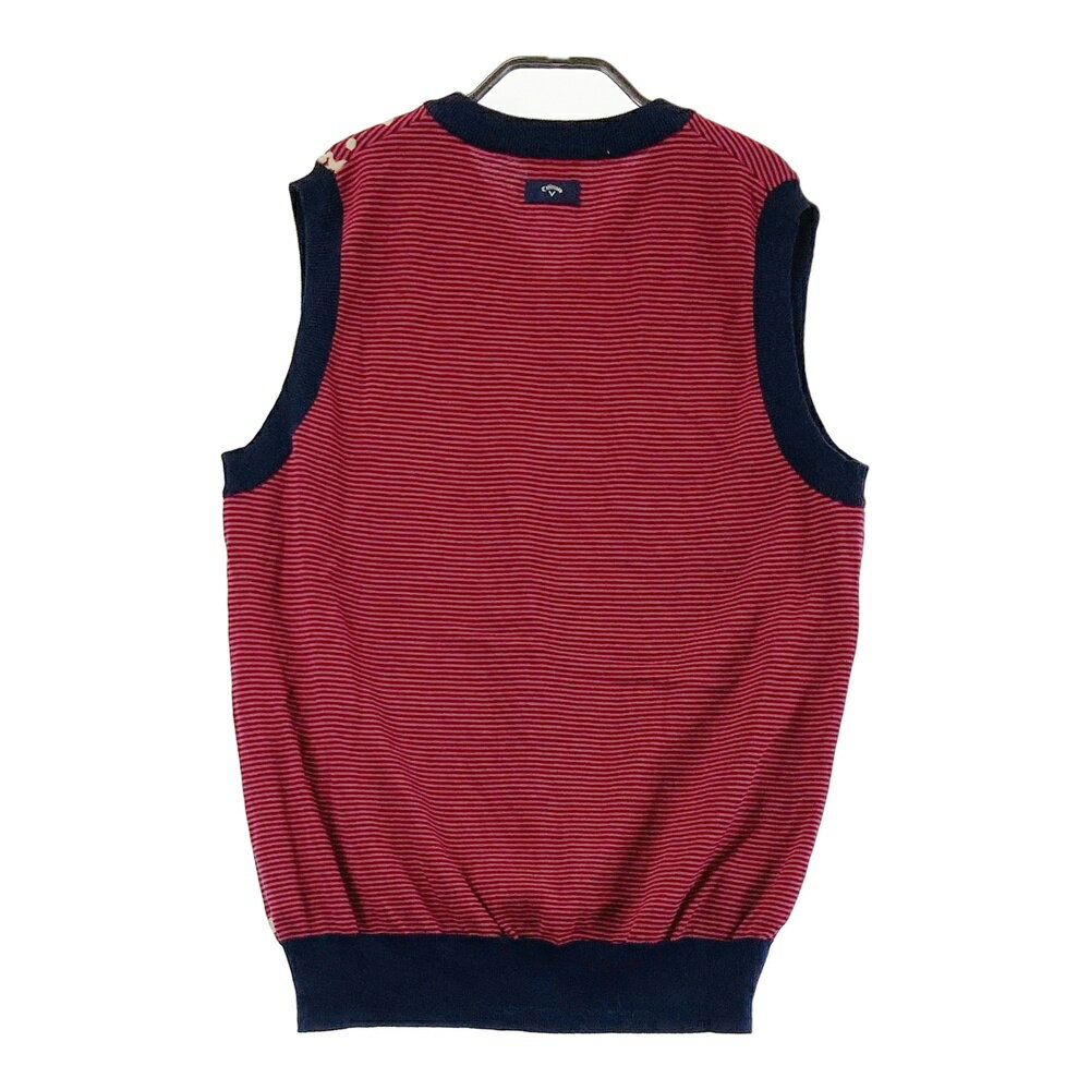 CALLAWAY キャロウェイ ニットベスト ボーダー 総柄 レッド系 M 【中古】ゴルフウェア メンズ