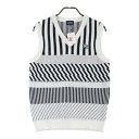 PEARLY GATES パーリーゲイツ Vネック ニットベスト ワッペン ボーダー ストライプ柄 ホワイト系 5 【中古】ゴルフウェア メンズ