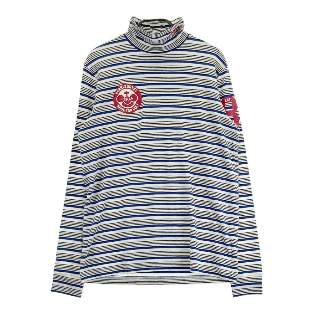 PEARLY GATES パーリーゲイツ ハイネック 長袖Tシャツ ボーダー柄 ホワイト系 5 【中古】ゴルフウェア メンズ
