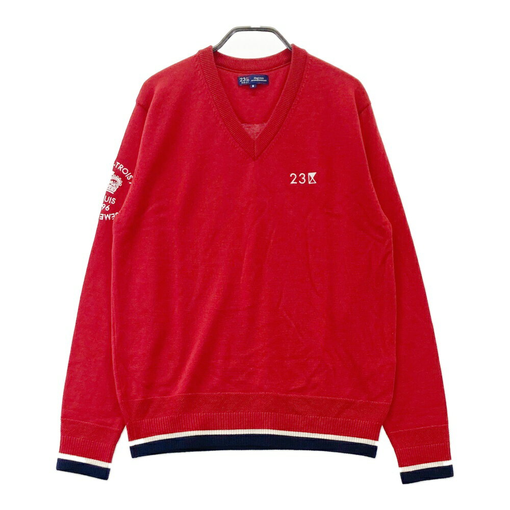 23区GOLF ニジュウサンクゴルフ Vネック ニットセーター レッド系 M 【中古】ゴルフウェア メンズ