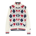 FILA GOLF フィラゴルフ 裏地付 ニット ジップジャケット アーガイル 総柄 ホワイト系 L 【中古】ゴルフウェア メンズ