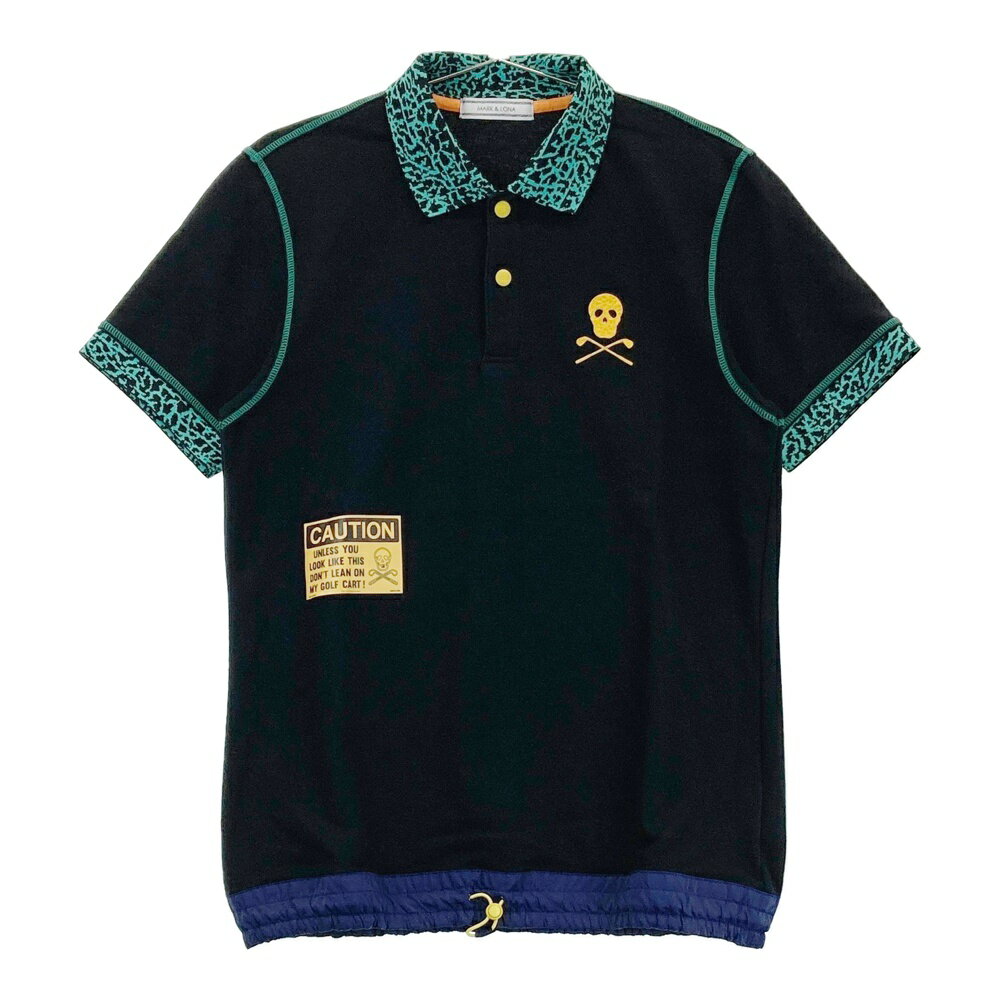 MARK&LONA マークアンドロナ 裾ドロスト 半袖ポロシャツ 総柄 ブラック系 46 【中古】ゴルフウェア メンズ