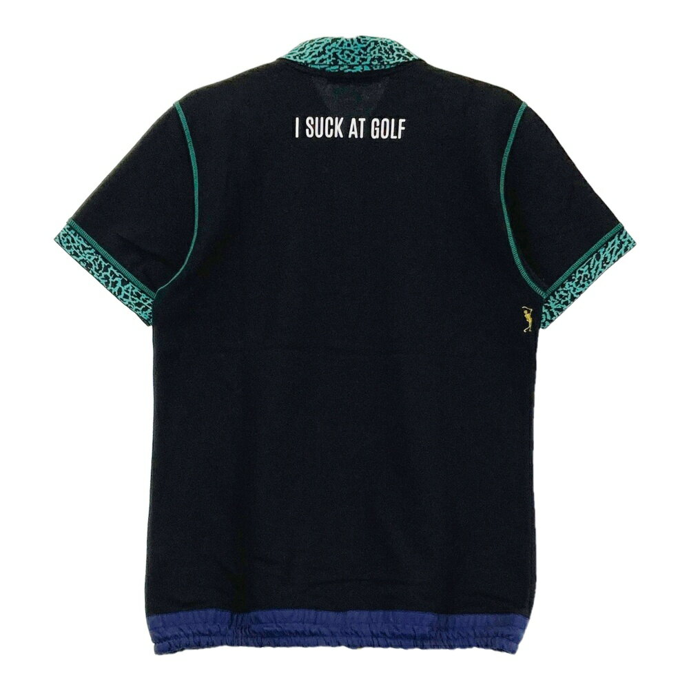 MARK&LONA マークアンドロナ 裾ドロスト 半袖ポロシャツ 総柄 ブラック系 46 【中古】ゴルフウェア メンズ