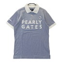 PEARLY GATES パーリーゲイツ 半袖ポロシャツ サッカー地 ストライプ柄 ネイビー系 4 【中古】ゴルフウェア メンズ