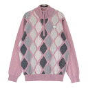 ADABAT アダバット ハーフジップ ニットセーター 総柄 ピンク系 48 【中古】ゴルフウェア メンズ