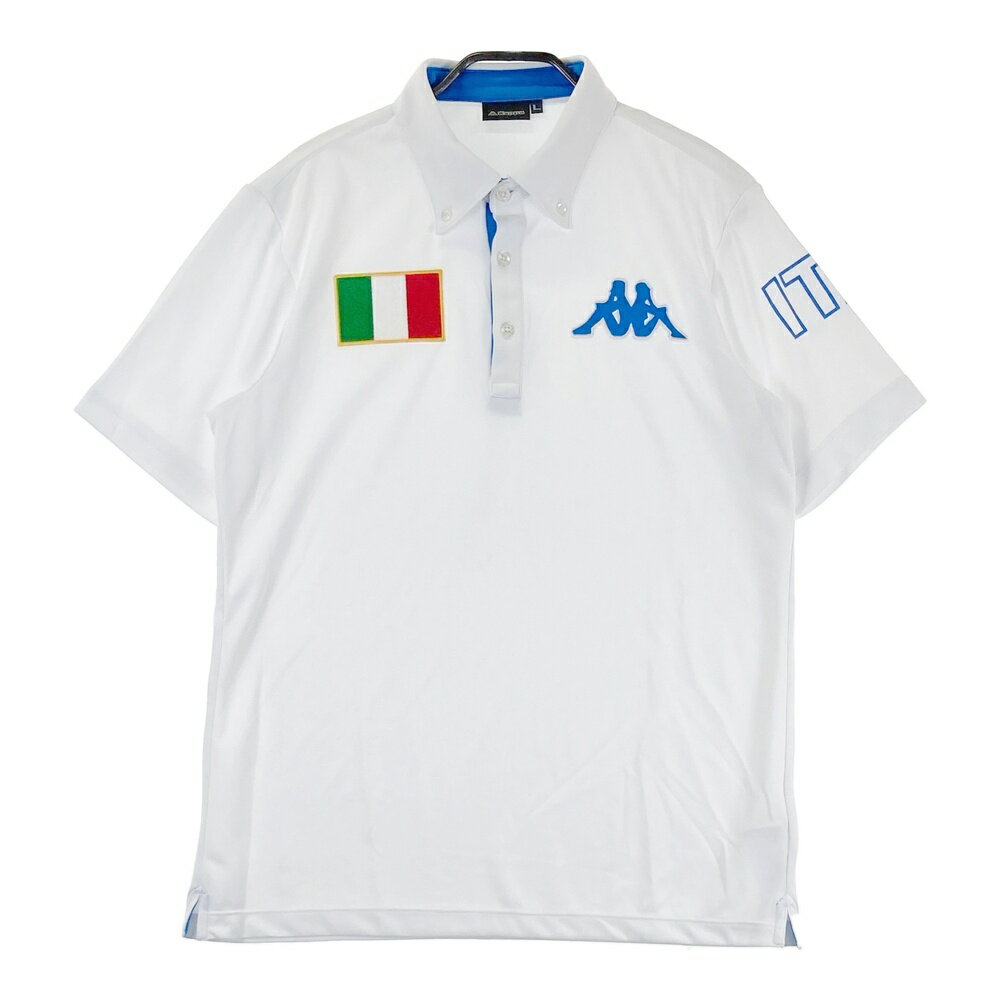 KAPPA GOLF カッパゴルフ 半袖ポロシャツ ワッペン ボタンダウン ホワイト系 L 【中古】ゴルフウェア メンズ