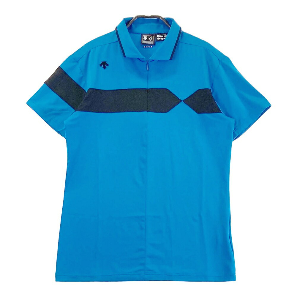 DESCENTE GOLF デサントゴルフ ハーフジップ 半袖ポロシャツ ブルー系 L 【中古】ゴルフウェア メンズ