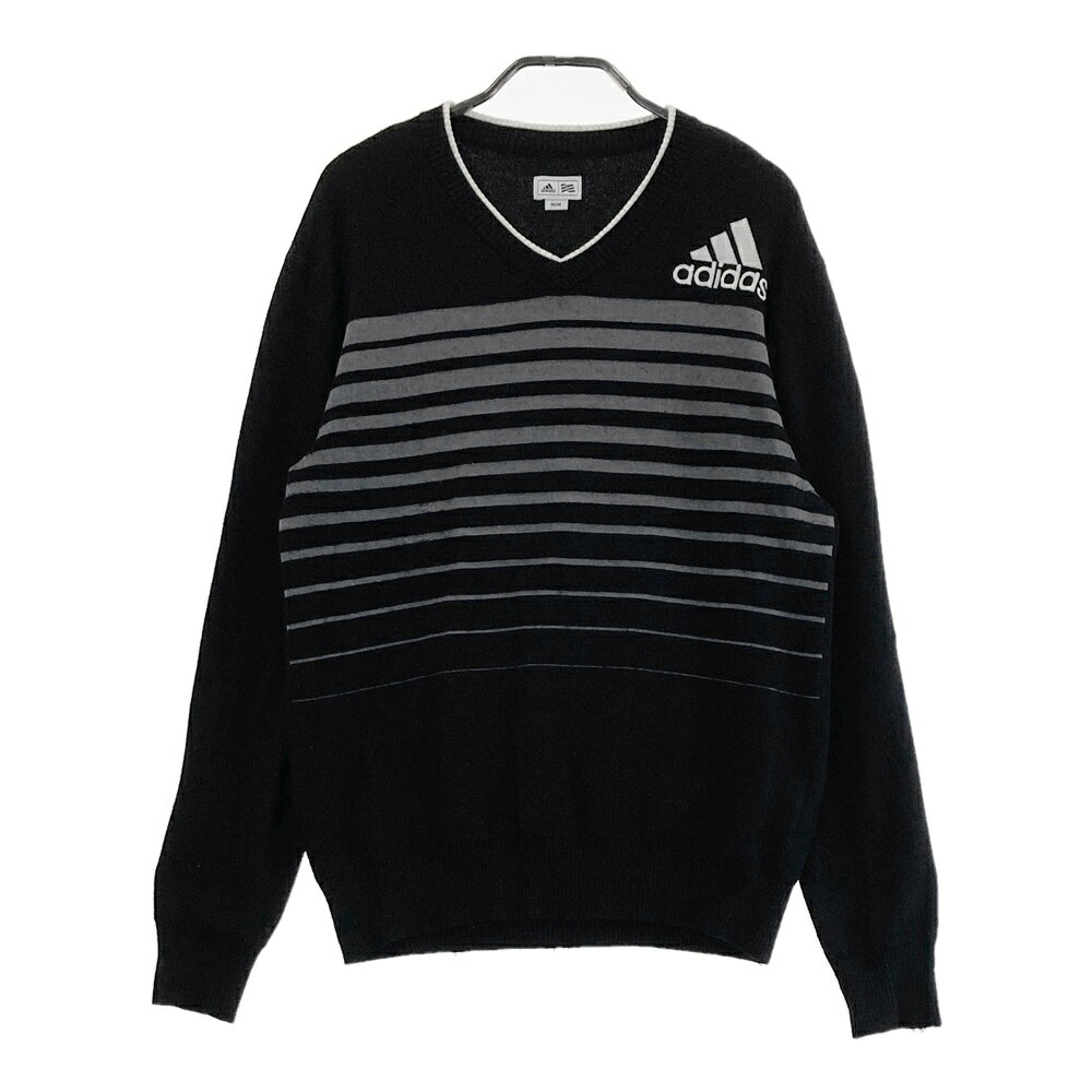 ADIDAS GOLF アディダスゴルフ 長袖 ニットセーター ボーダー柄 ブラック系 M 【中古】ゴルフウェア メンズ