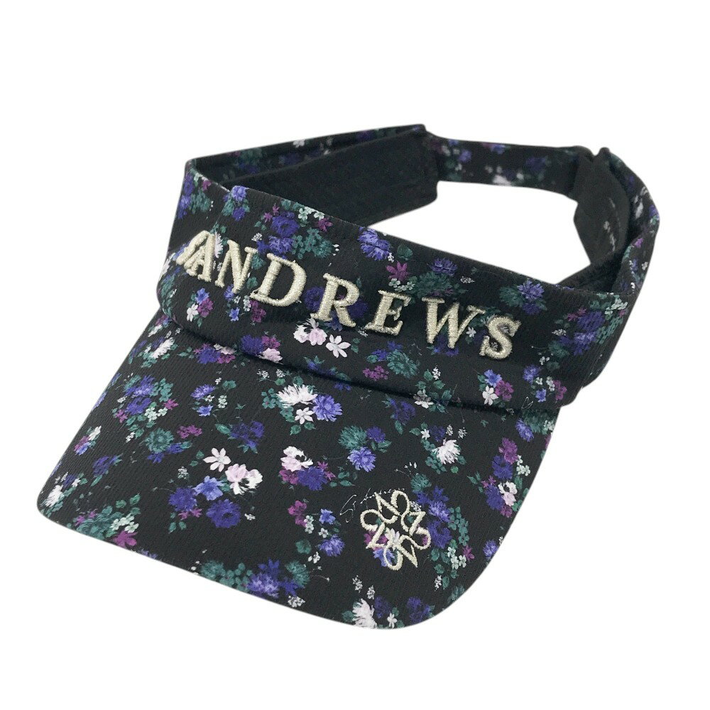 ST ANDREWS セントアンドリュース サンバイザー 花 総柄 ブラック系 FR 【中古】ゴルフウェア