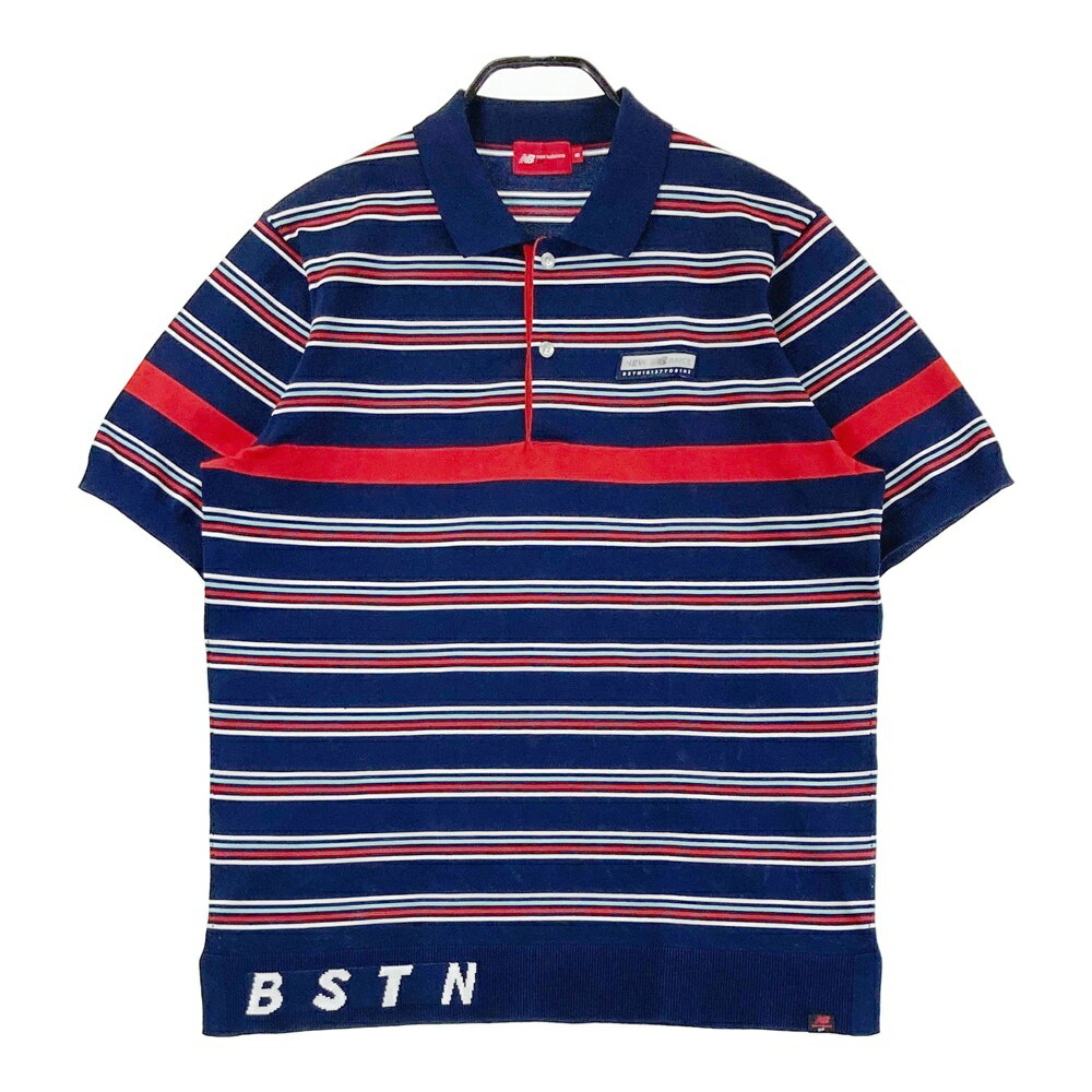 NEW BALANCE GOLF ニューバランス 半袖ポロシャツ ボーダー柄 ネイビー系 5 【中古】ゴルフウェア メンズ