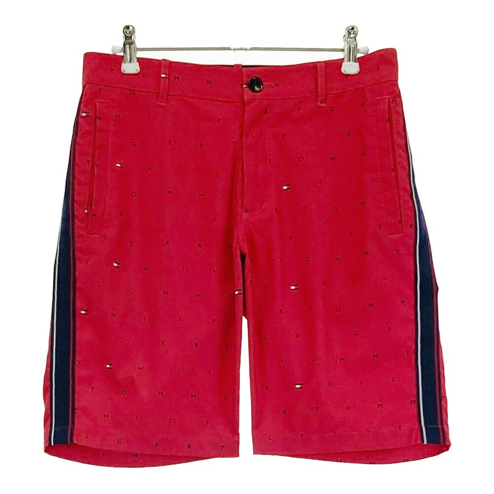 TOMMY HILFIGER GOLF トミー ヒルフィガーゴルフ ハーフパンツ ロゴ総柄 レッド系 M 【中古】ゴルフウェア メンズ