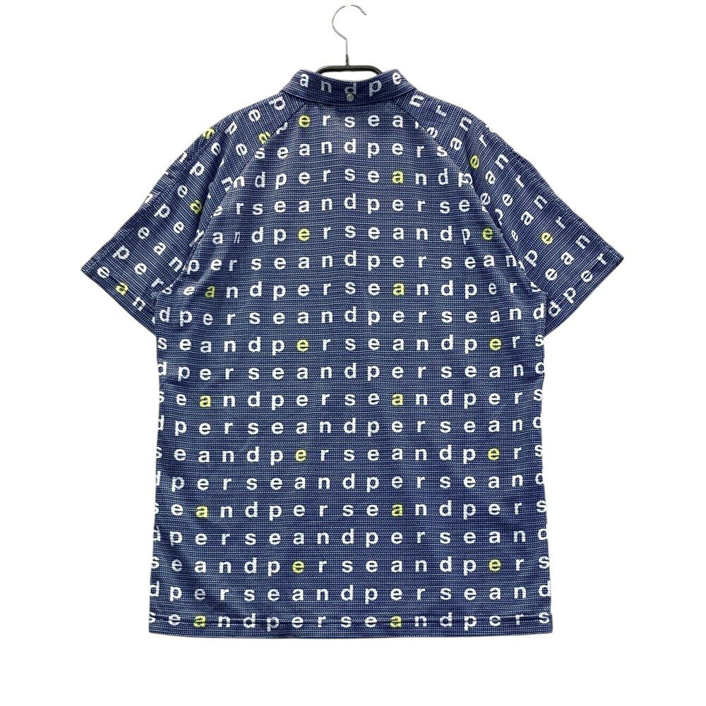 AND PER SE アンパスィ 半袖ポロシャツ ボタンダウン ロゴ総柄 ネイビー系 M 【中古】ゴルフウェア メンズ
