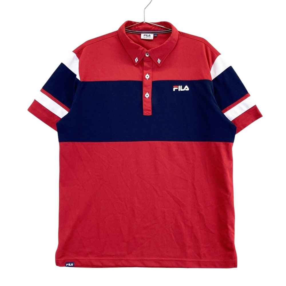 FILA GOLF フィラゴルフ 半袖ポロシャツ ボタンダウン レッド系 LL 【中古】ゴルフウェア メンズ