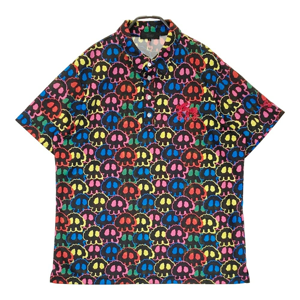 DANCE WITH DRAGON ダンスウィズドラゴン ×タツノコプロ 半袖ポロシャツ ヤッターマン ドクロ雲 総柄 ブラック系 4 【中古】ゴルフウェア メンズ