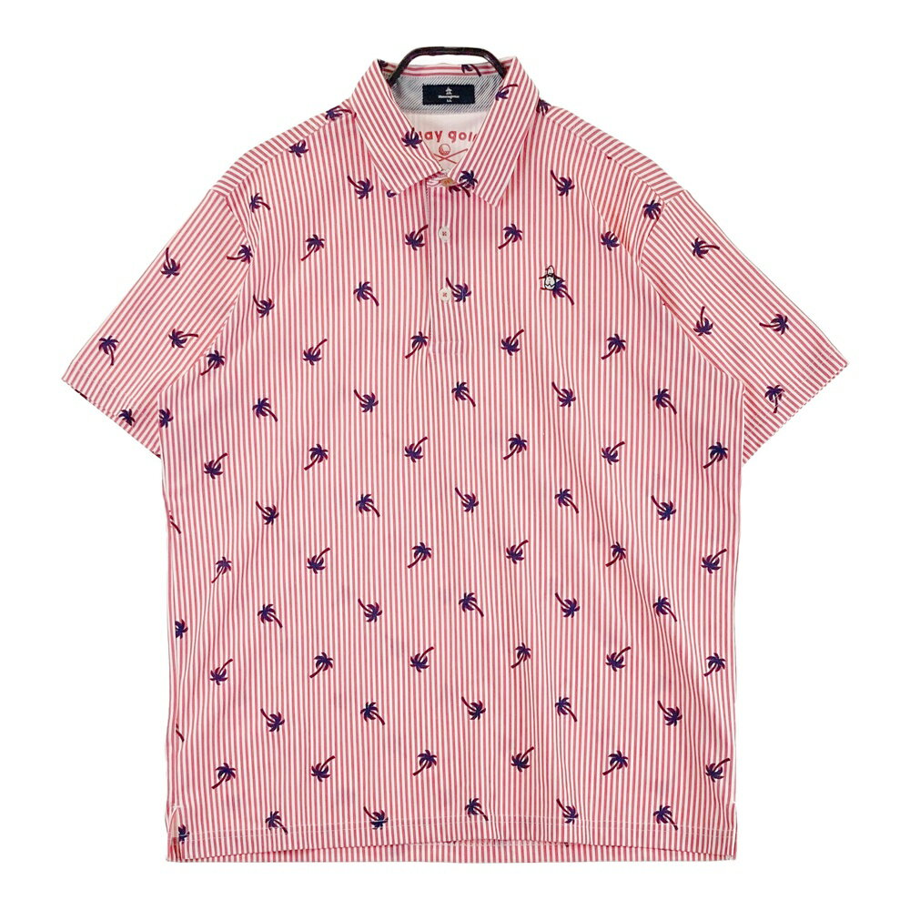 MUNSING WEAR マンシングウェア MGMNJA01X 半袖ポロシャツ ストレイプ柄 レッド系 LL 【中古】ゴルフウェア メンズ