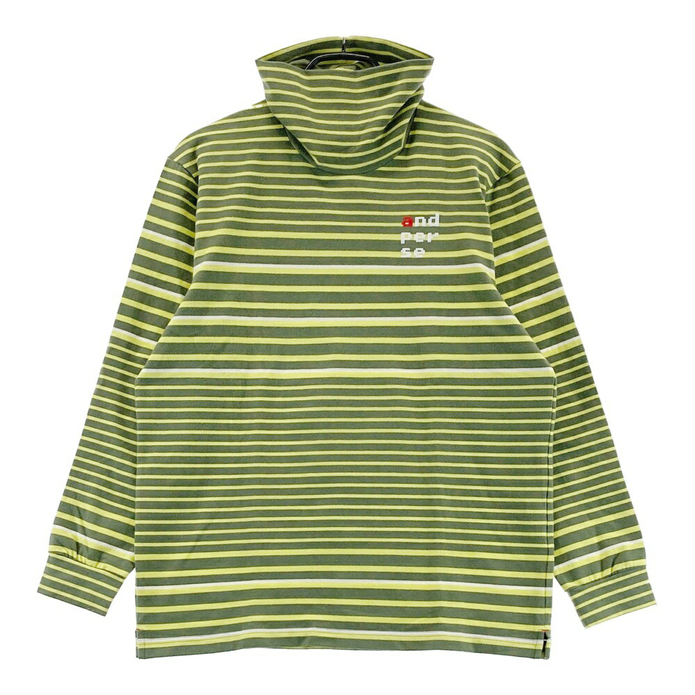 AND PER SE アンパスィ 起毛ハイネック 長袖Tシャツ ボーダー柄 グリーン系 LL 【中古】ゴルフウェア メンズ