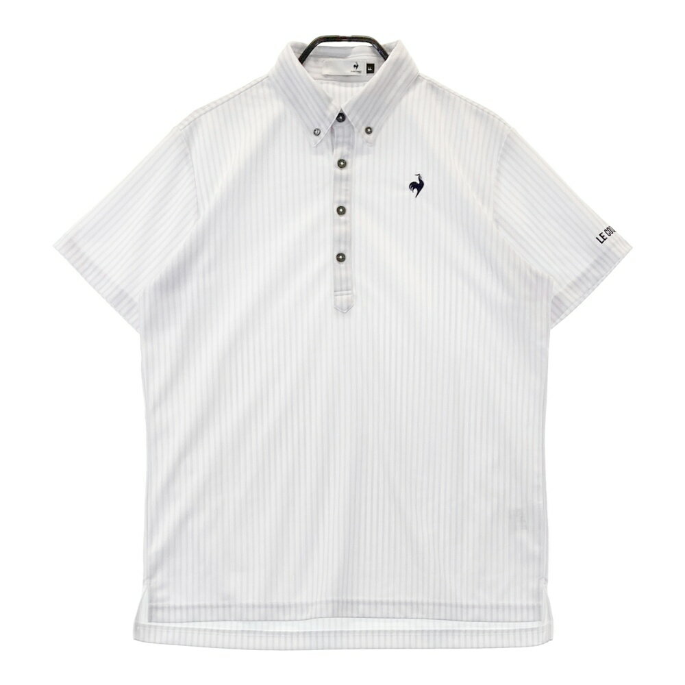 LE COQ GOLF ルコックゴルフ 2023年モデル 半袖ポロシャツ ボタンダウン ストライプ柄 ホワイト系 LL 【中古】ゴルフウェア メンズ