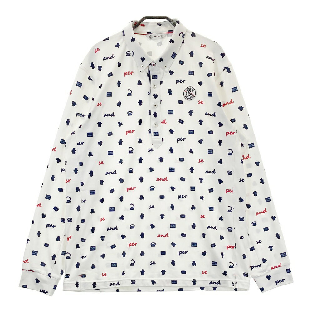 AND PER SE アンパスィ 2023年モデル 長袖ポロシャツ ボタンダウン 総柄 ホワイト系 LL 【中古】ゴルフウェア メンズ