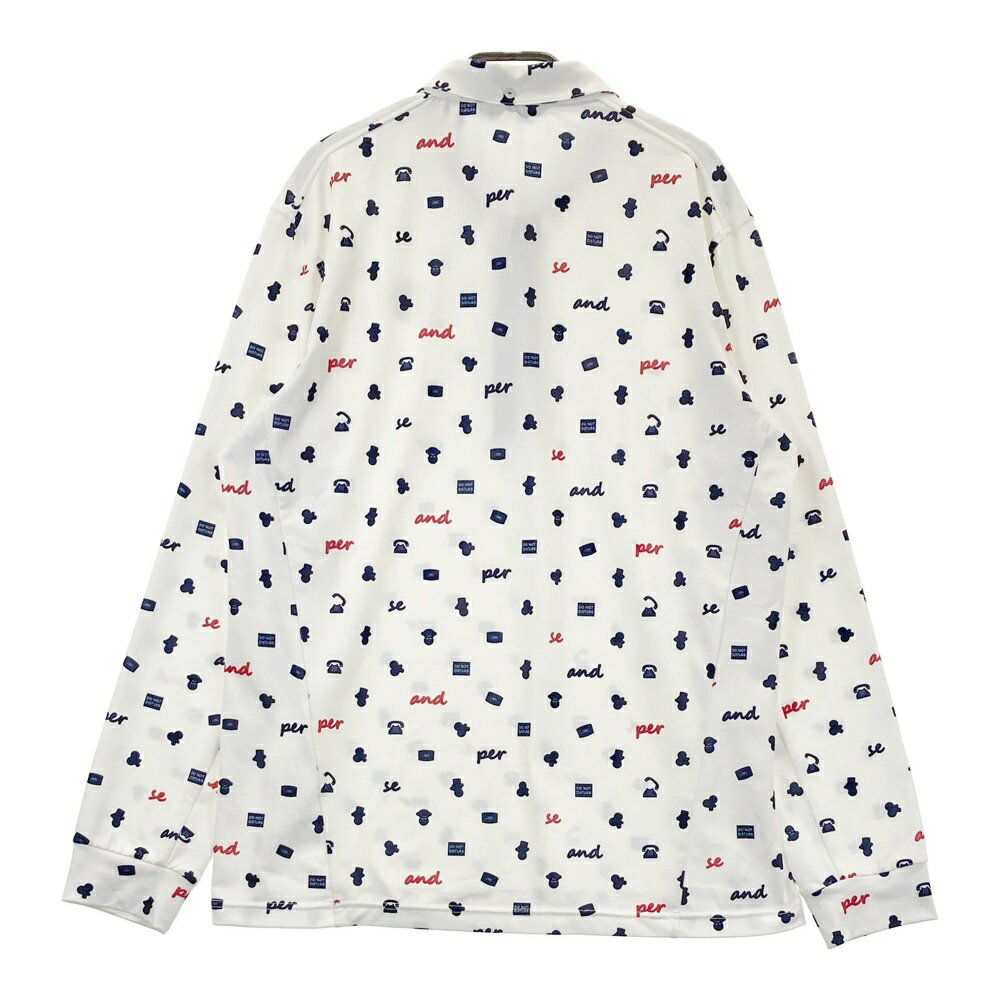 AND PER SE アンパスィ 2023年モデル 長袖ポロシャツ ボタンダウン 総柄 ホワイト系 LL 【中古】ゴルフウェア メンズ