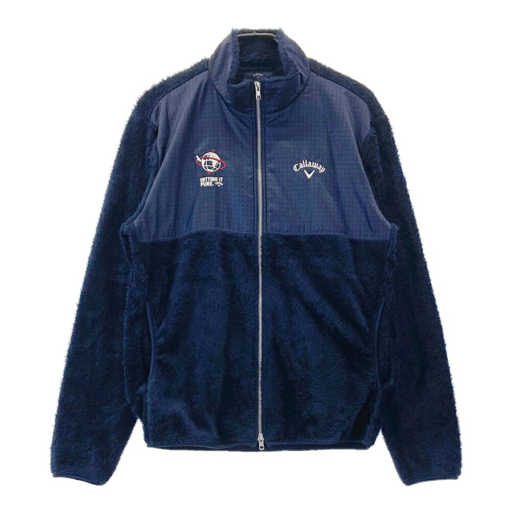CALLAWAY キャロウェイ 裏起毛 切替 ボア ジップジャケット 総柄 ネイビー系 LL 【中古】ゴルフウェア メンズ