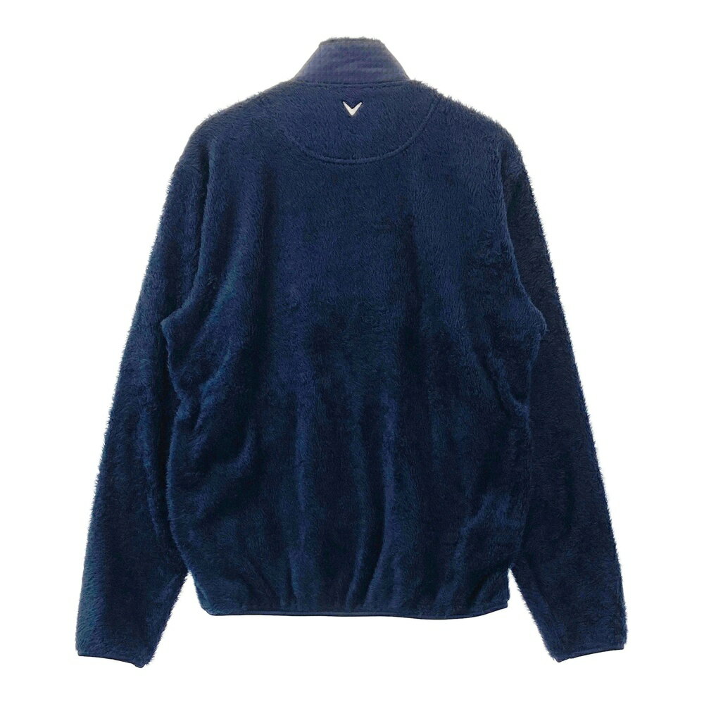 CALLAWAY キャロウェイ 裏起毛 切替 ボア ジップジャケット 総柄 ネイビー系 LL 【中古】ゴルフウェア メンズ