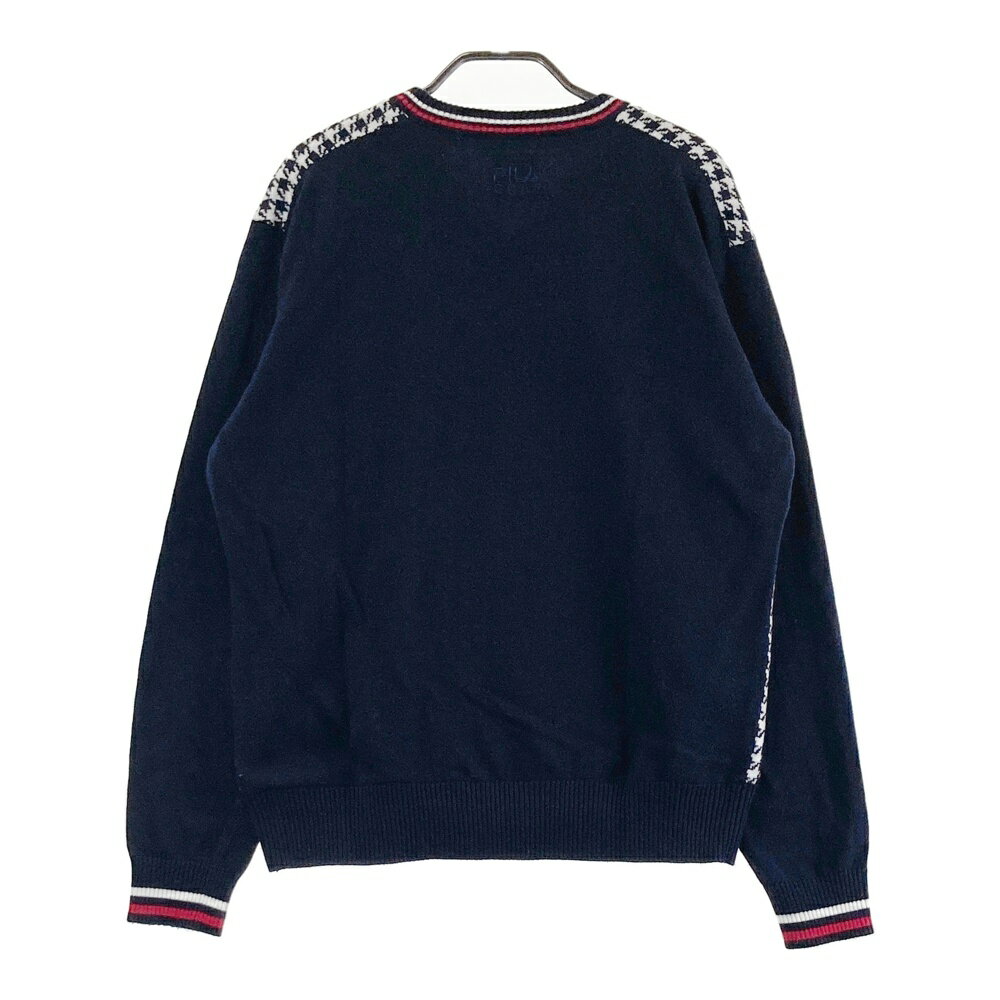 FILA GOLF フィラゴルフ ST4HM721 ウール混 裏地付 ニットセーター 千鳥柄 ネイビー系 L 【中古】ゴルフウェア メンズ