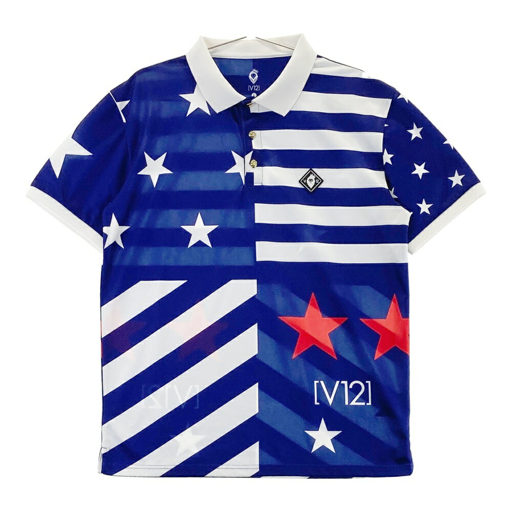 V12 ヴィトゥエルヴ 半袖ポロシャツ 星柄 ネイビー系 L 【中古】ゴルフウェア メンズ