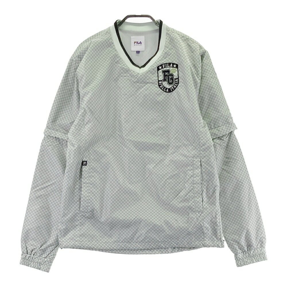 FILA GOLF フィラゴルフ ; 2WAY ブルゾン チェッカー柄 グレー系 M 【中古】ゴルフウェア メンズ