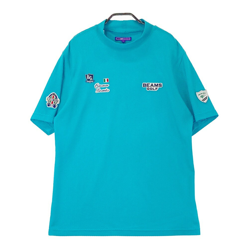 BEAMS GOLF ビームスゴルフ 半袖モックネックTシャツ メッシュ ブルー系 XL 【中古】ゴルフウェア メンズ