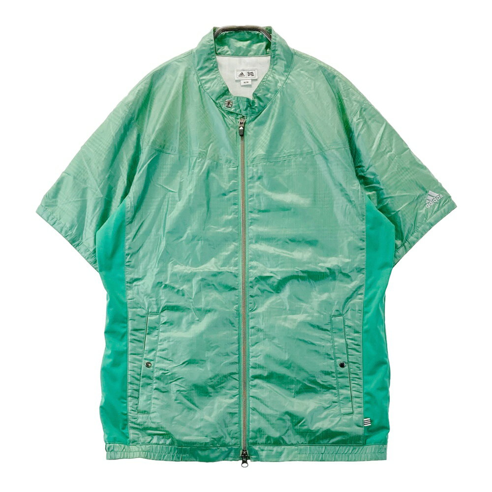 ADIDAS GOLF アディダスゴルフ JO689 蓄熱 半袖ジップジャケット グレンチェック柄 グリーン系 M 【中古】ゴルフウェア メンズ