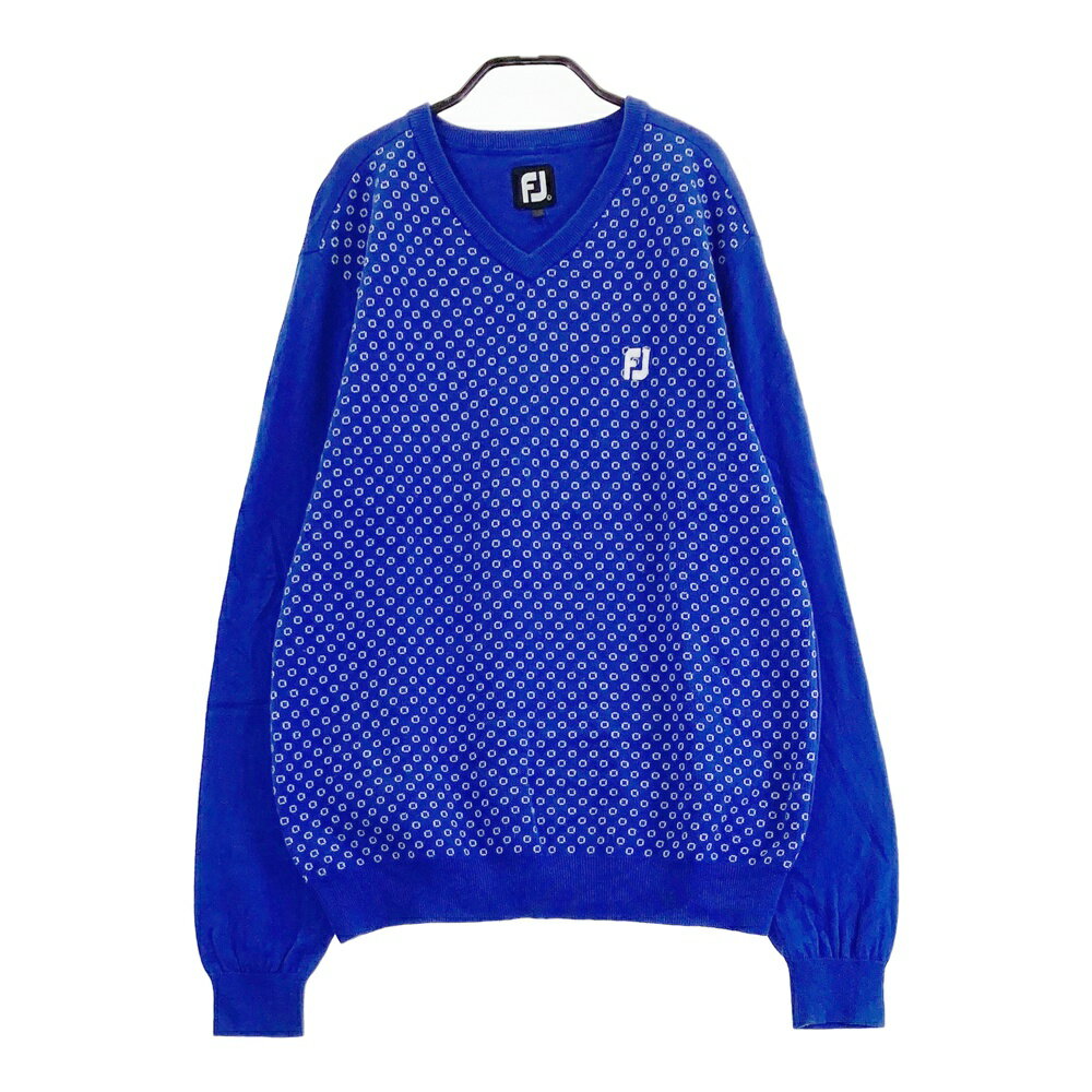FOOT JOY フットジョイ ロゴ刺繍 長袖ニットセーター ドット柄 ブルー系 L 【中古】ゴルフウェア メンズ
