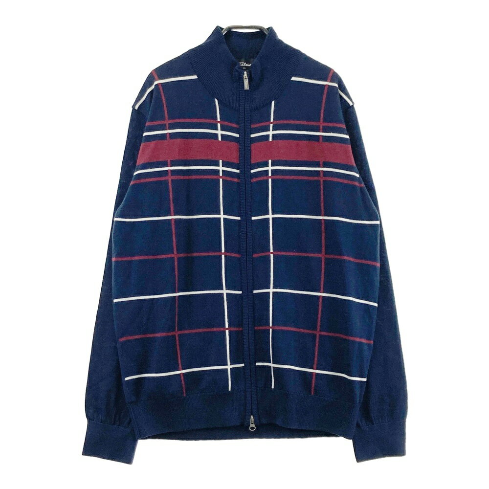 TITLEIST タイトリスト 蓄熱 ニットジャケット チェック柄 ネイビー系 3L 【中古】ゴルフウェア メンズ