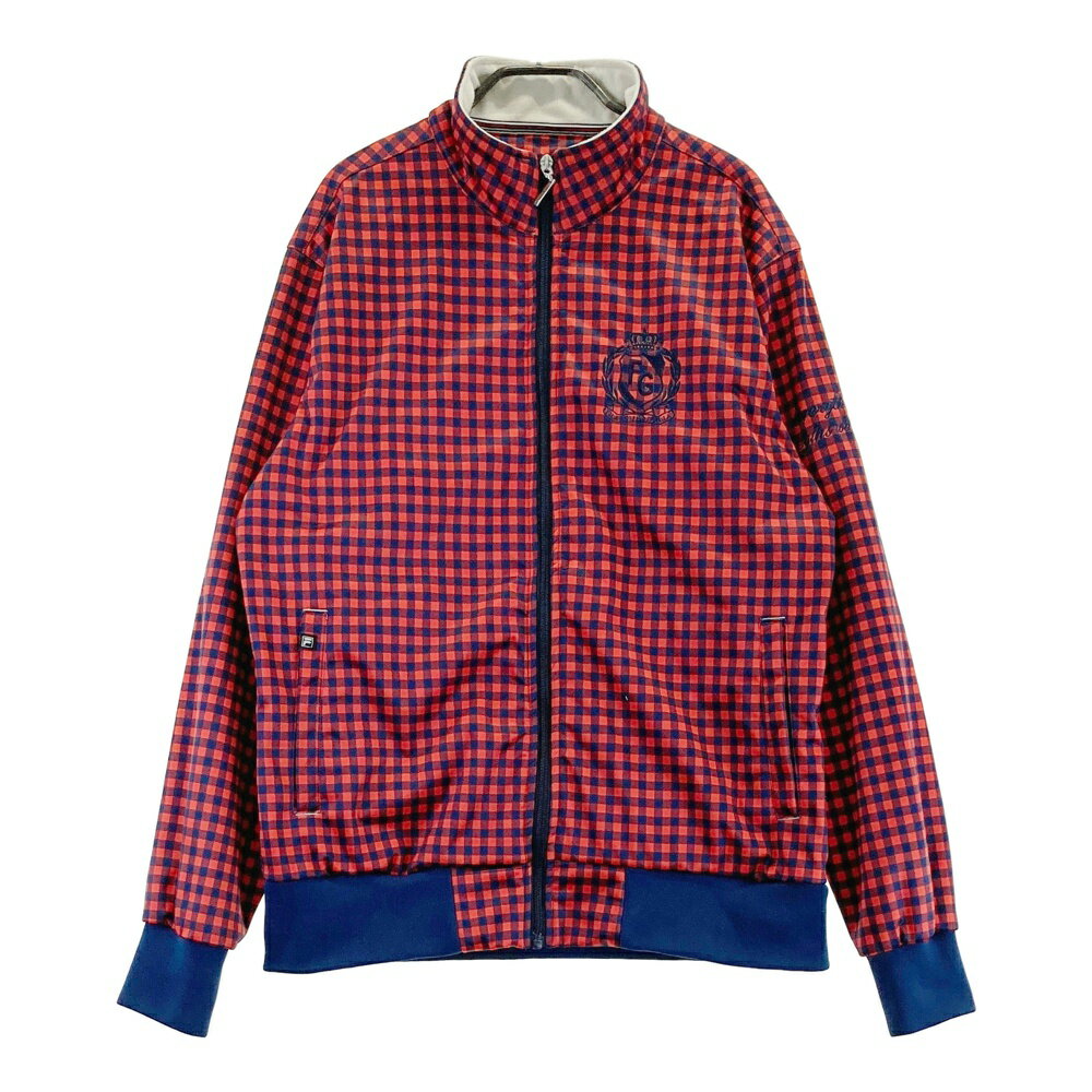 FILA GOLF フィラゴルフ 裏フリース ジップジャケット チェック柄 レッド系 LL 【中古】ゴルフウェア メンズ