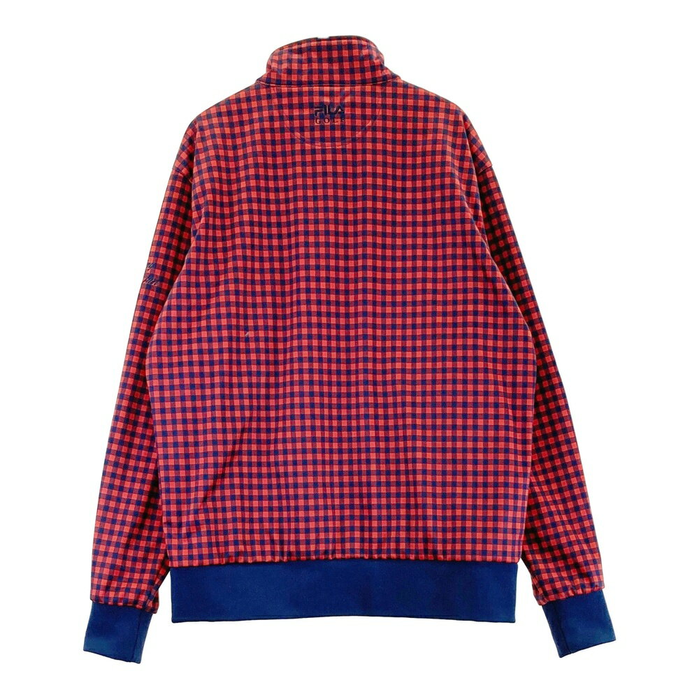 FILA GOLF フィラゴルフ 裏フリース ジップジャケット チェック柄 レッド系 LL 【中古】ゴルフウェア メンズ