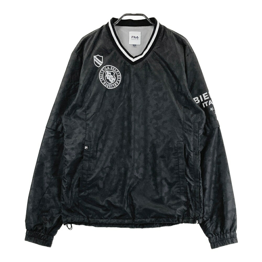 FILA GOLF フィラゴルフ 裏地付 2way 長袖ブルゾン ジャケット 総柄 ブラック系 L 【中古】ゴルフウェア メンズ
