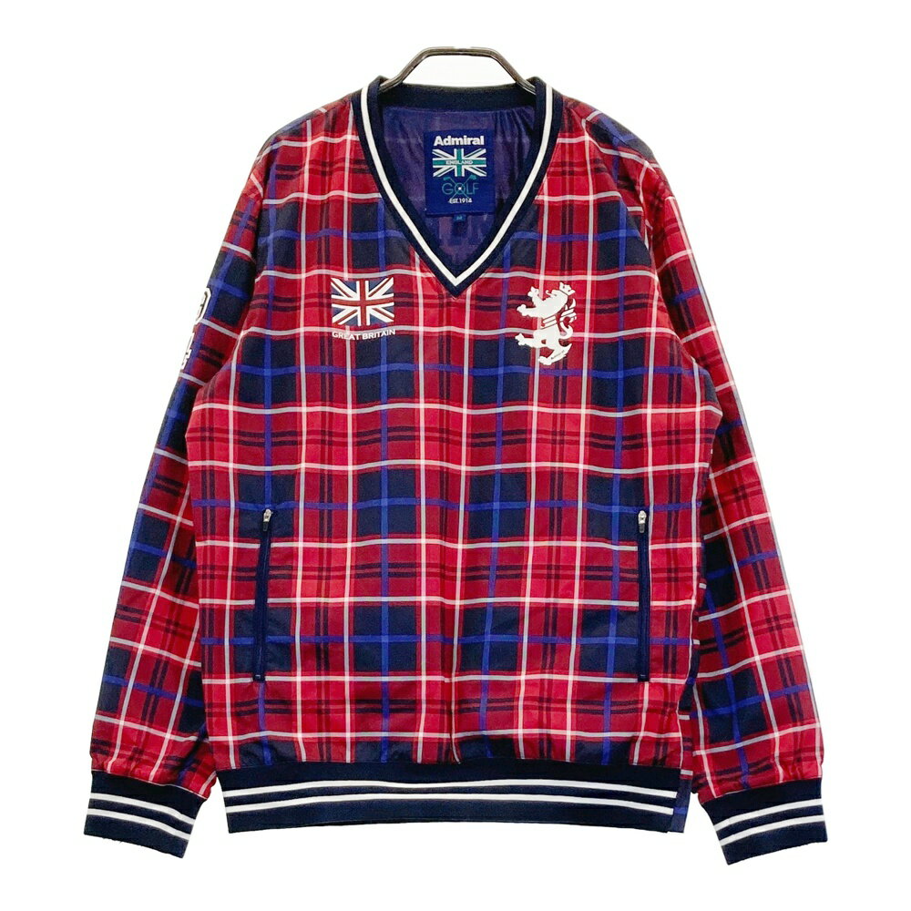ADMIRAL アドミラル 蓄熱 Vネックブルゾン ジャケット ロゴ チェック柄 レッド系 M 【中古】ゴルフウェア メンズ