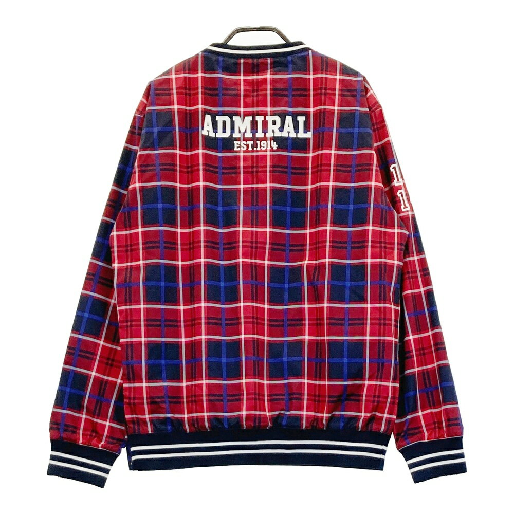 ADMIRAL アドミラル 蓄熱 Vネックブルゾン ジャケット ロゴ チェック柄 レッド系 M 【中古】ゴルフウェア メンズ