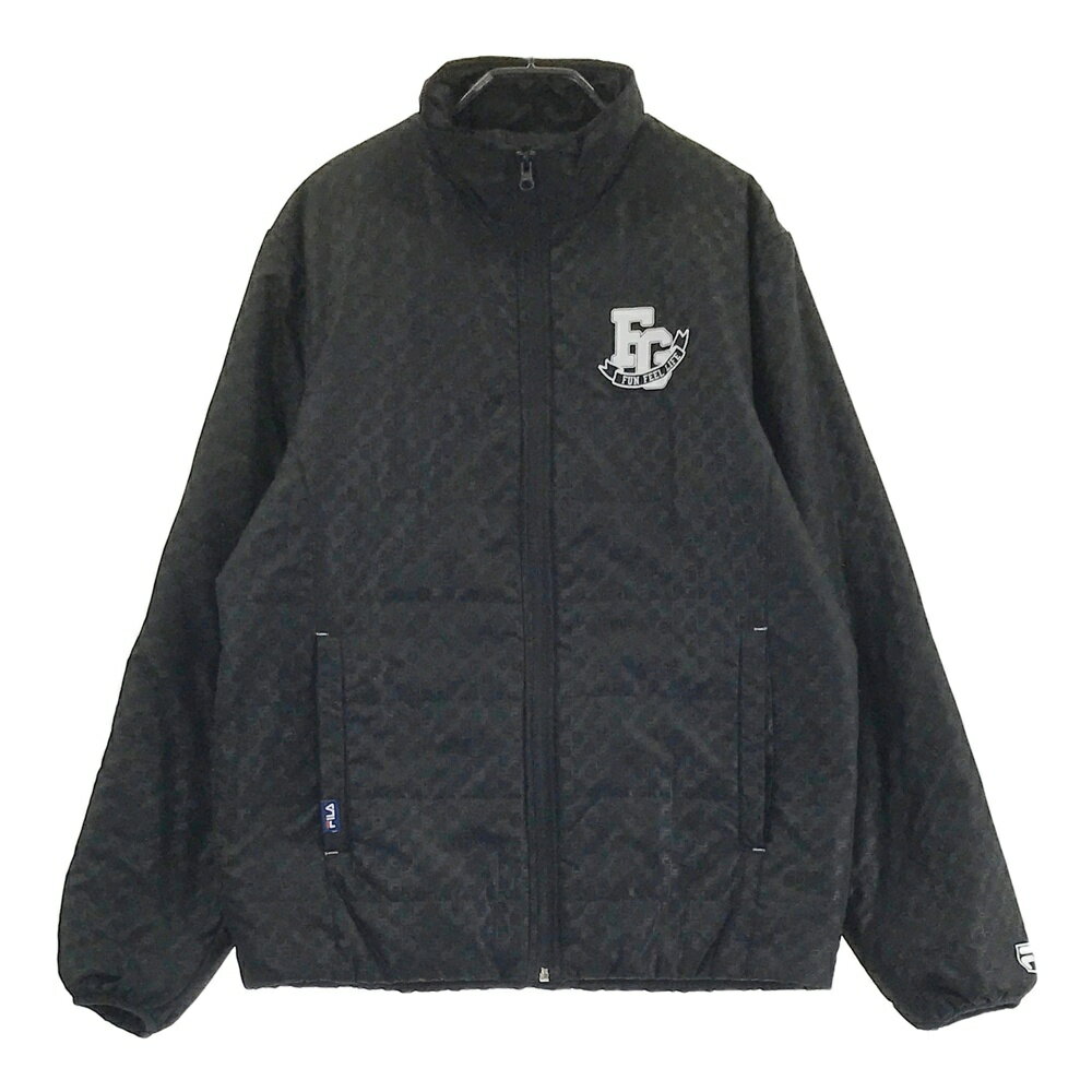 FILA GOLF フィラゴルフ 中綿ジップジャケット ロゴ総柄 ブラック系 L 【中古】ゴルフウェア メンズ
