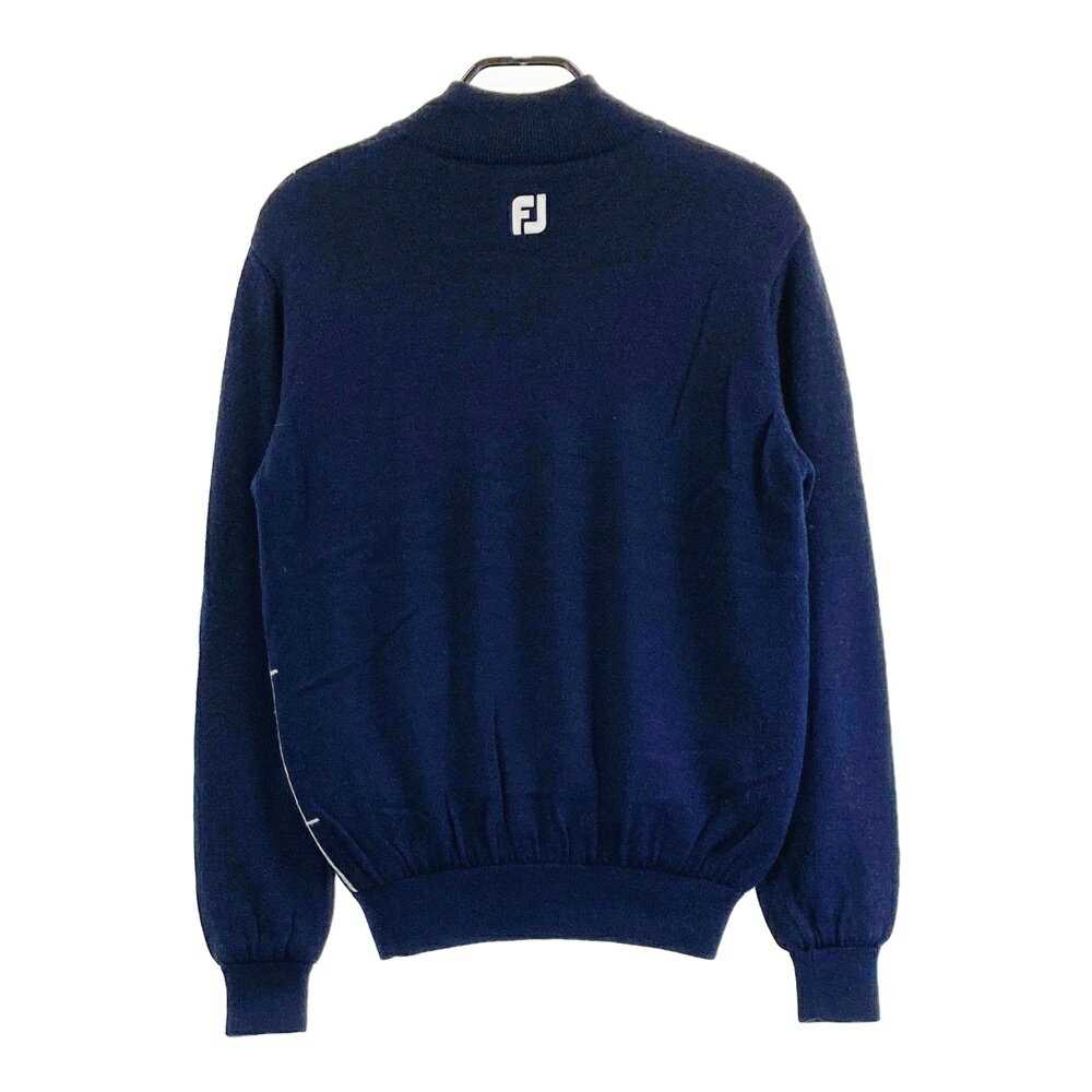 FOOT JOY フットジョイ 裏地付 ハーフジップ ニットセーター チェック柄 ネイビー系 M 【中古】ゴルフウェア メンズ