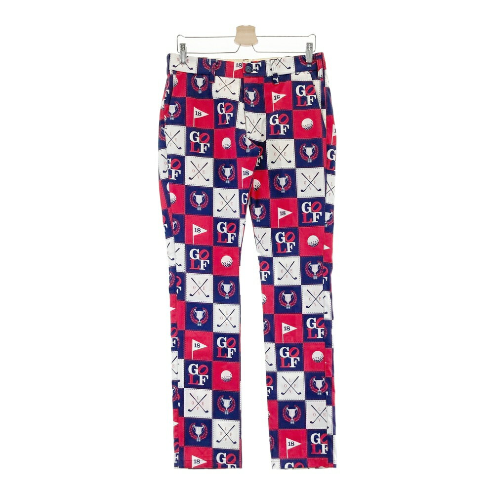 LOUD MOUTH ラウドマウス ロングパンツ アイラブゴルフ柄 レッド系 M 【中古】ゴルフウェア メンズ