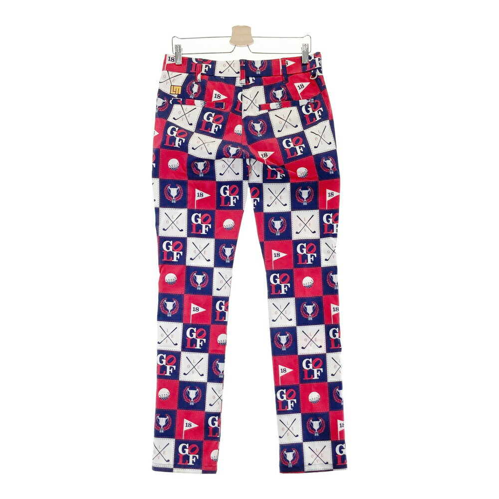 LOUD MOUTH ラウドマウス ロングパンツ アイラブゴルフ柄 レッド系 M 【中古】ゴルフウェア メンズ
