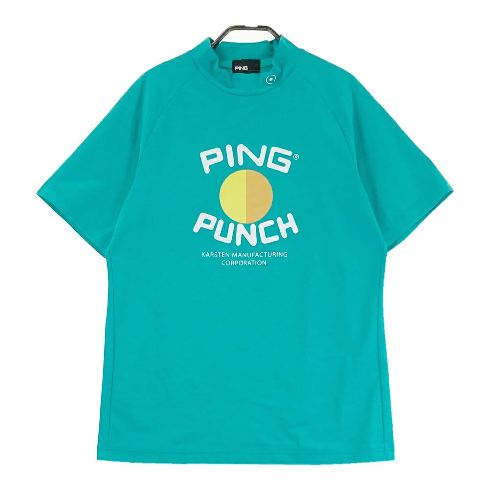 PING ピン 2023年モデル フロントロゴ ハイネック半袖Tシャツ グリーン系 M 【中古】ゴルフウェア メンズ